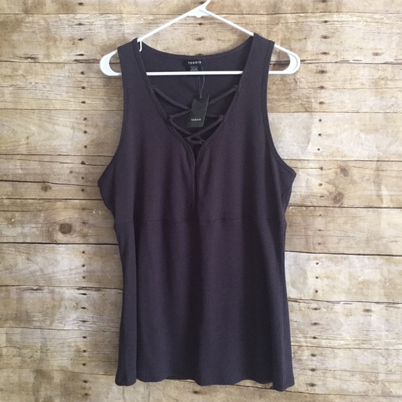 torrid Tops - Torrid Ribbed Laced Grey Tank Top NWT